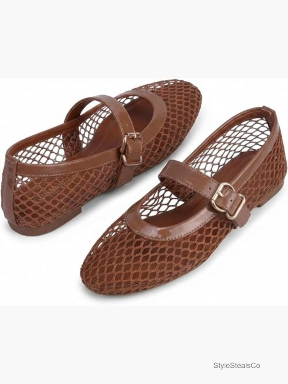Mesh Ballet Flats with Buckle Strap, Breathable Fishnet Women's Shoes